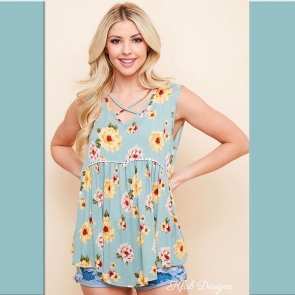 Crisscross Pompom Detail Babydoll Top - Picture 3 of 9